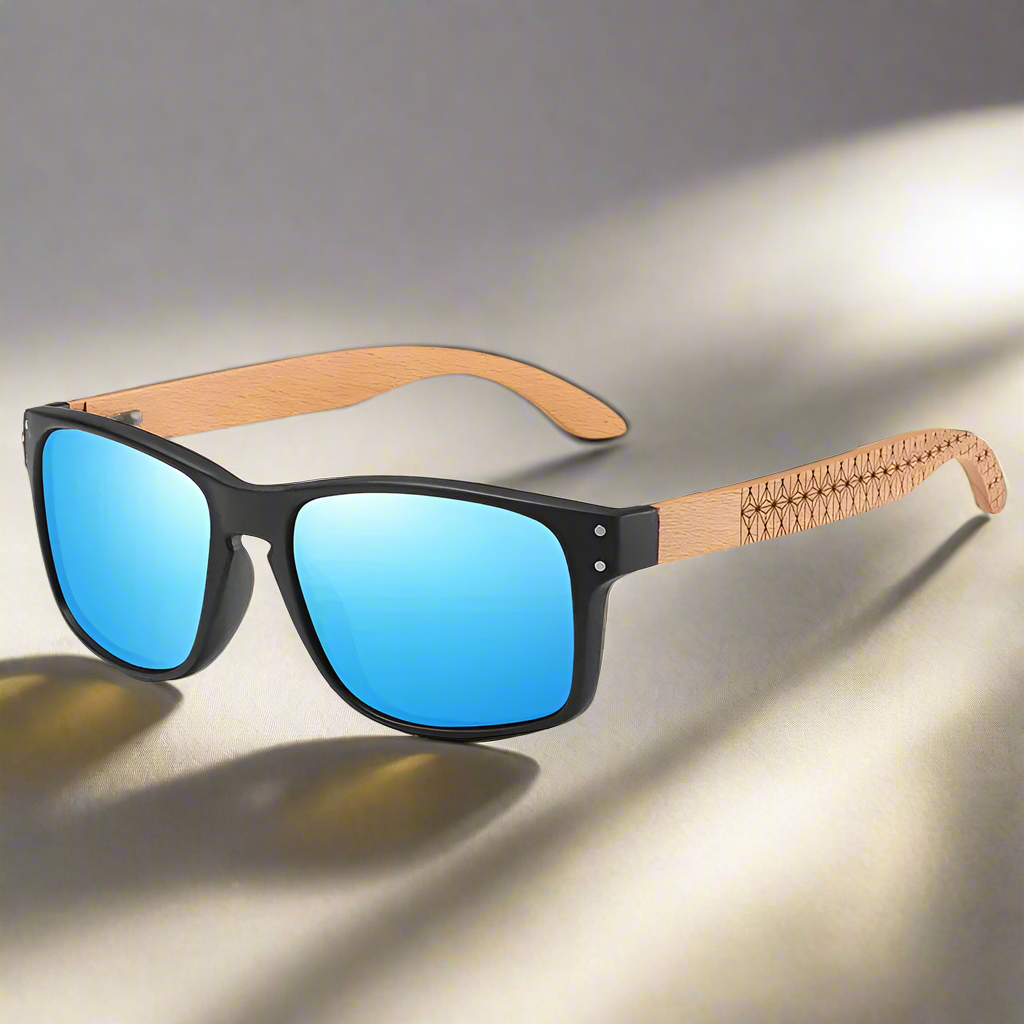 Simonie Rectangular Handmade Beachwood Frame Sunglasses