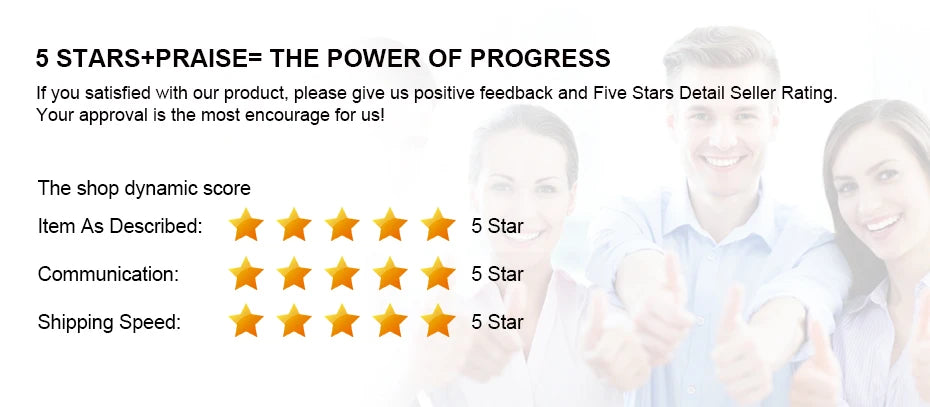 Five-star rating system with people giving thumbs up, indicating satisfaction with a product or service.