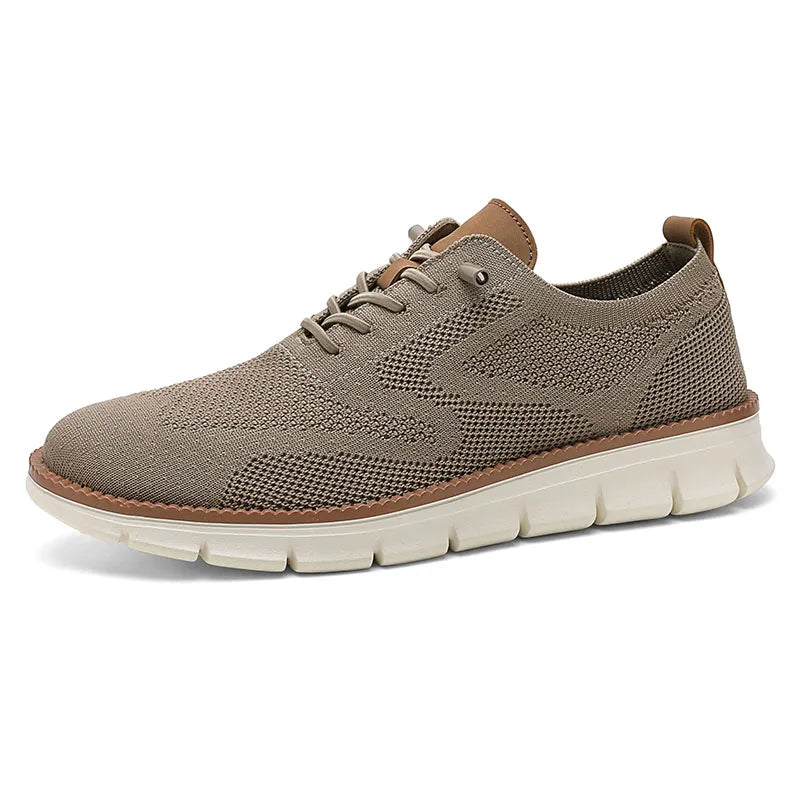 Brown sneaker with white sole on a white background