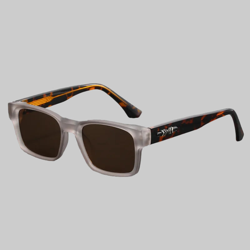 Sunglasses with tortoiseshell arms on a gray background