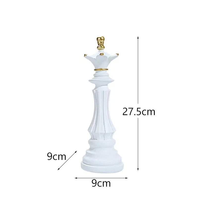 White chess piece with gold crown, showing dimensions on a white background