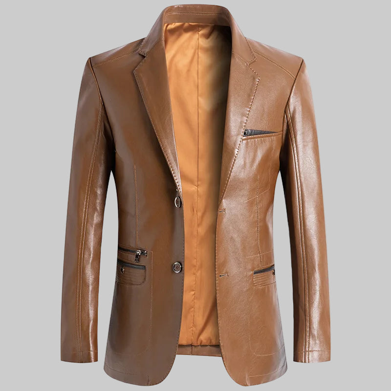 Brown leather jacket on a white background