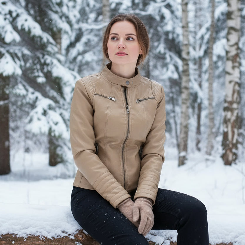 Beige jacket with zippers on a white background