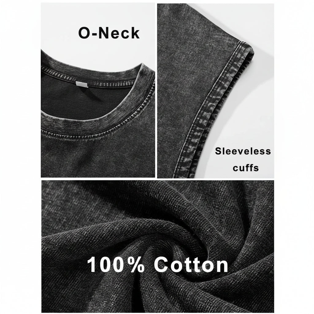 Black t-shirt with details on neck, sleeves, and fabric texture.