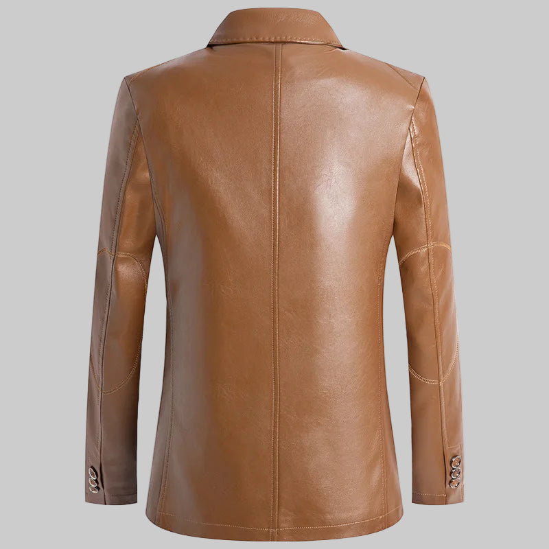 Brown leather jacket on a white background