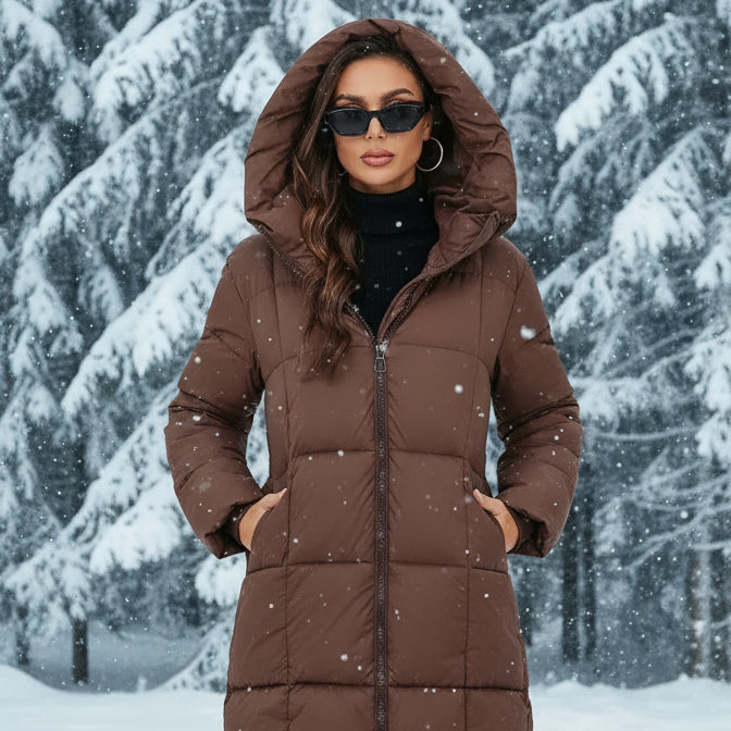 Evelyn Lang Ladies Long Hooded Puffer Coat