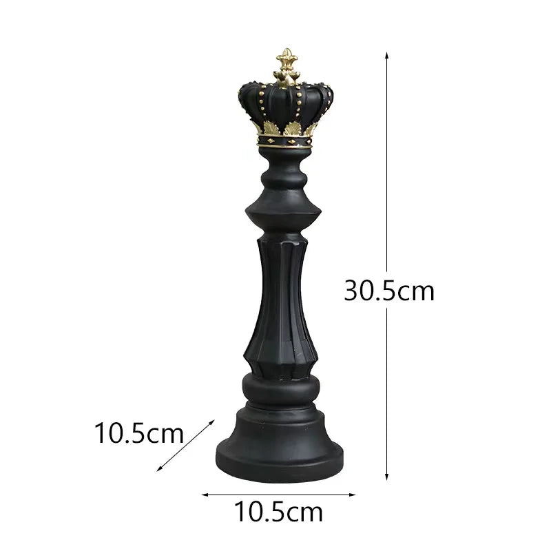 Black chess piece with a crown, showing dimensions on a white background