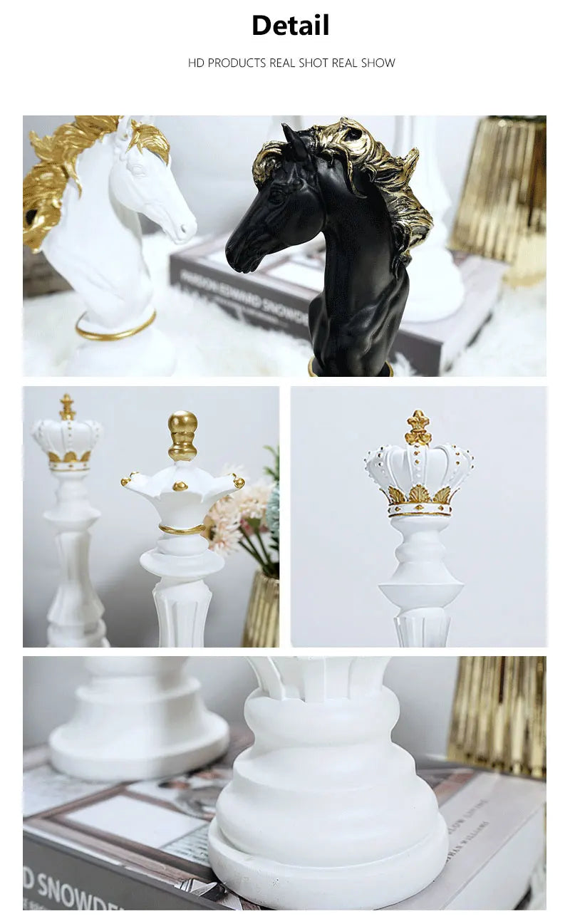 Decorative horse figurines with crowns on a white background