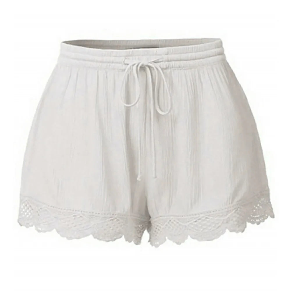 White lace-trimmed shorts on a white background