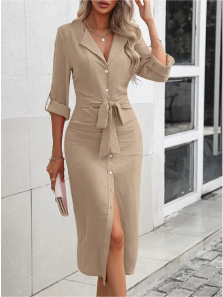 Cary Anne Roll Tab Tailored Midi Dress
