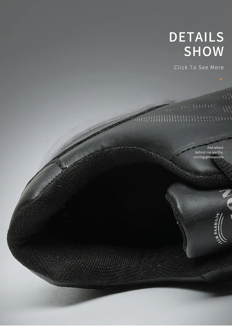 Close-up of a black sneaker with text 'DETAILS SHOW Click To See More' on a gray background