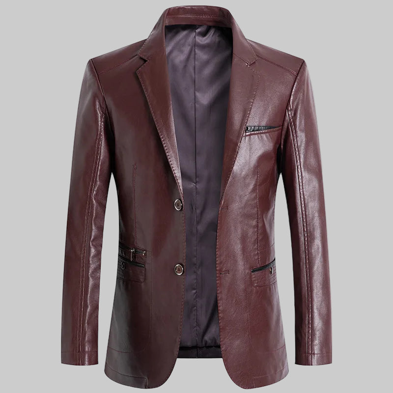 Brown leather jacket on a white background