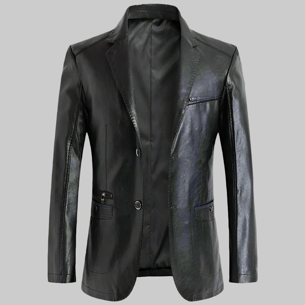 Black leather jacket on a white background
