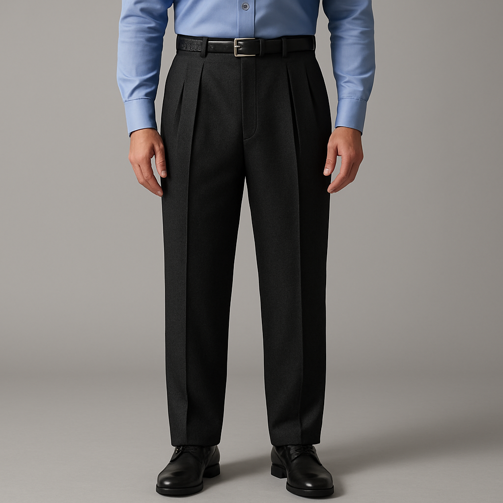 Black Gray Wool Cashmere Suit Pants - No Cuffs