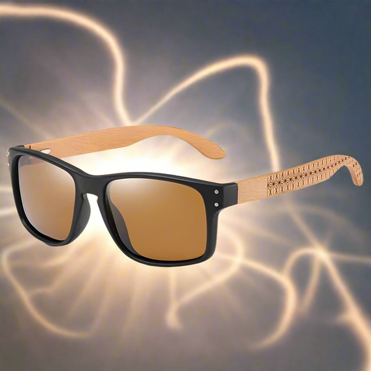Simonie Rectangular Handmade Beachwood Frame Sunglasses