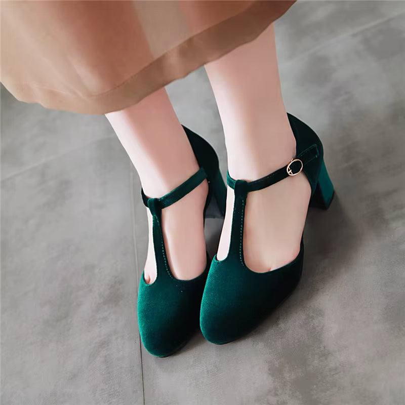 Tara T-Strap Velvet Shoes