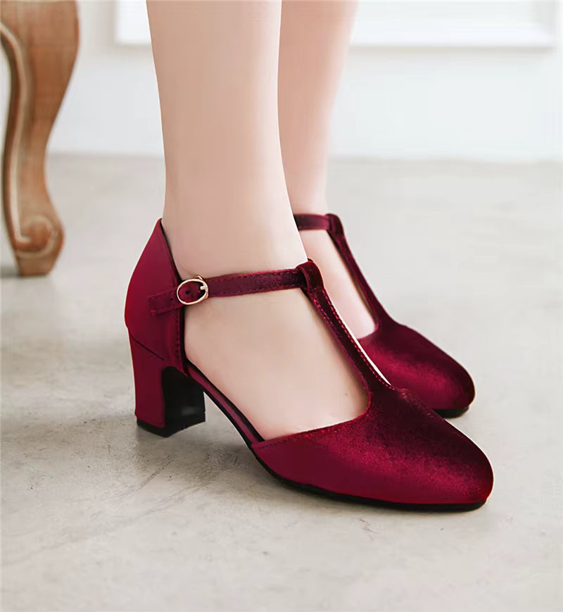 Tara T-Strap Velvet Shoes