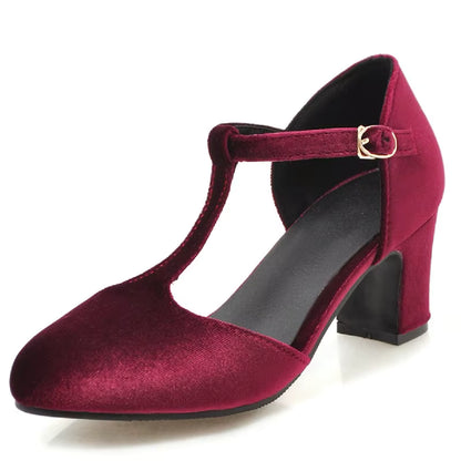 Tara T-Strap Velvet Shoes