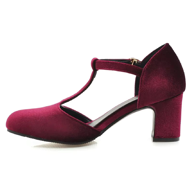 Tara T-Strap Velvet Shoes