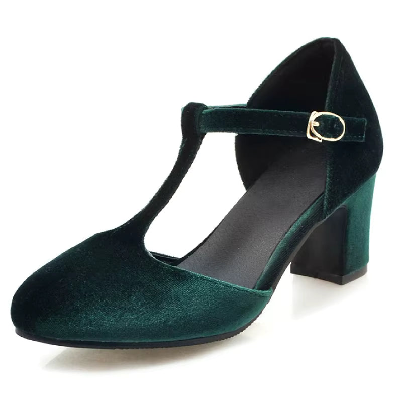 Tara T-Strap Velvet Shoes