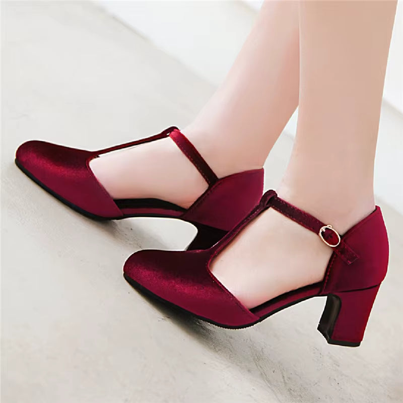 Tara T-Strap Velvet Shoes