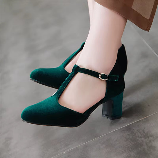 Tara T-Strap Velvet Shoes
