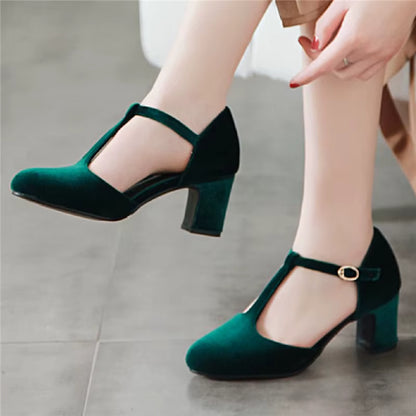 Tara T-Strap Velvet Shoes