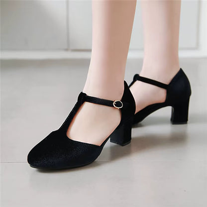 Tara T-Strap Velvet Shoes