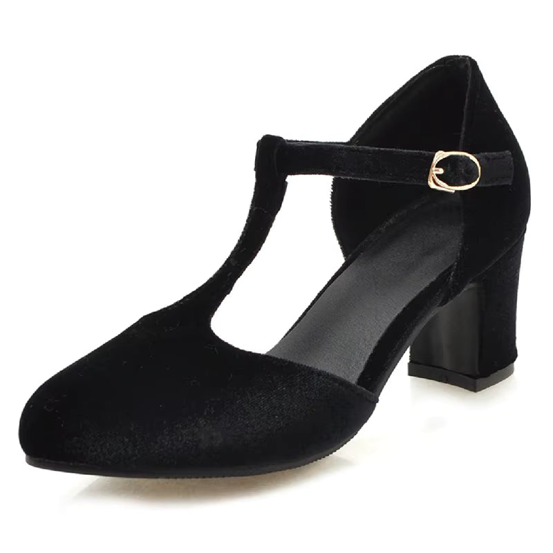 Tara T-Strap Velvet Shoes