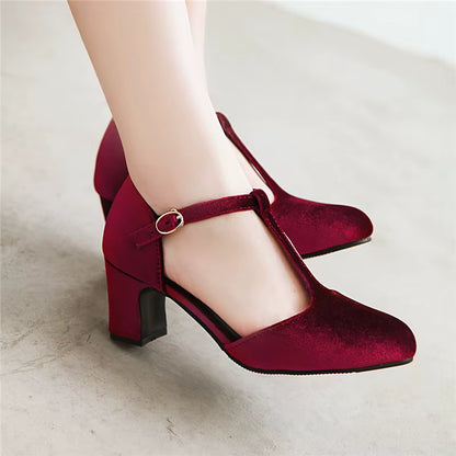Tara T-Strap Velvet Shoes
