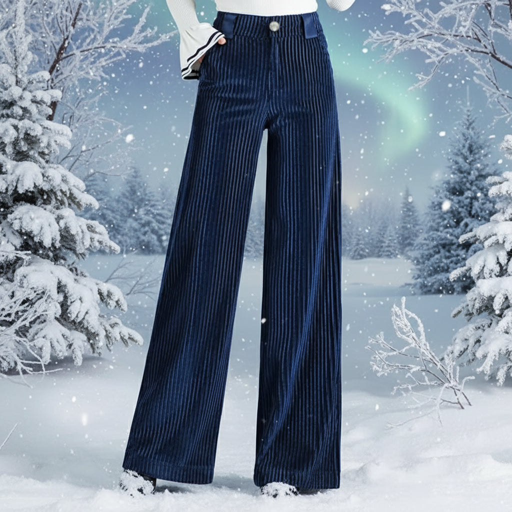 Blue striped pants on a gray background