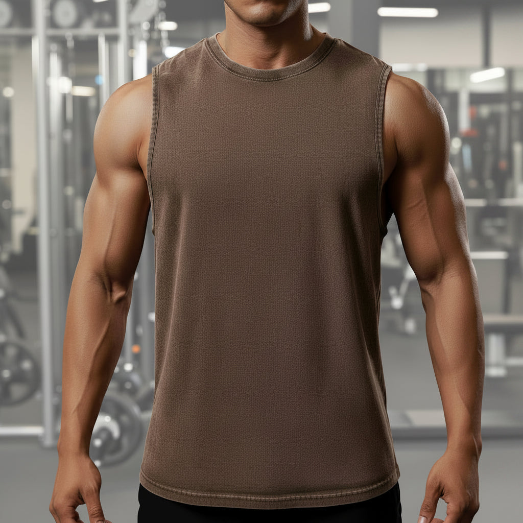 Brown sleeveless shirt on a white background