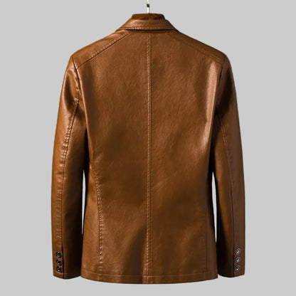 Brown leather jacket on a gray background