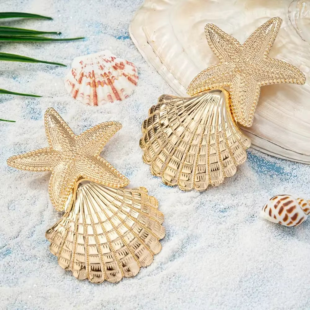 Starfish Shell Golden Earrings