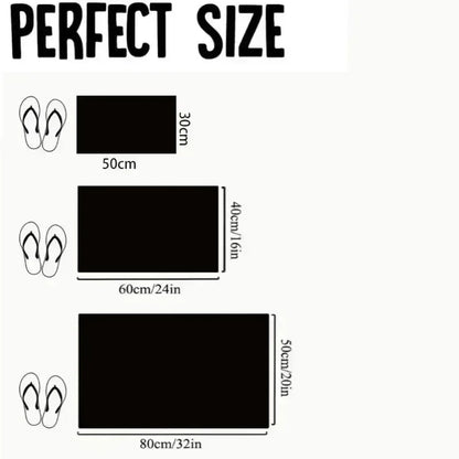 Measurement chart showing dimensions of black rectangular items with flip-flop icons for scale.