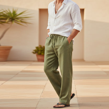 Green cargo pants on a white background