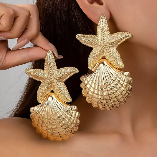Starfish Shell Golden Earrings