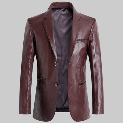Brown leather jacket on a white background
