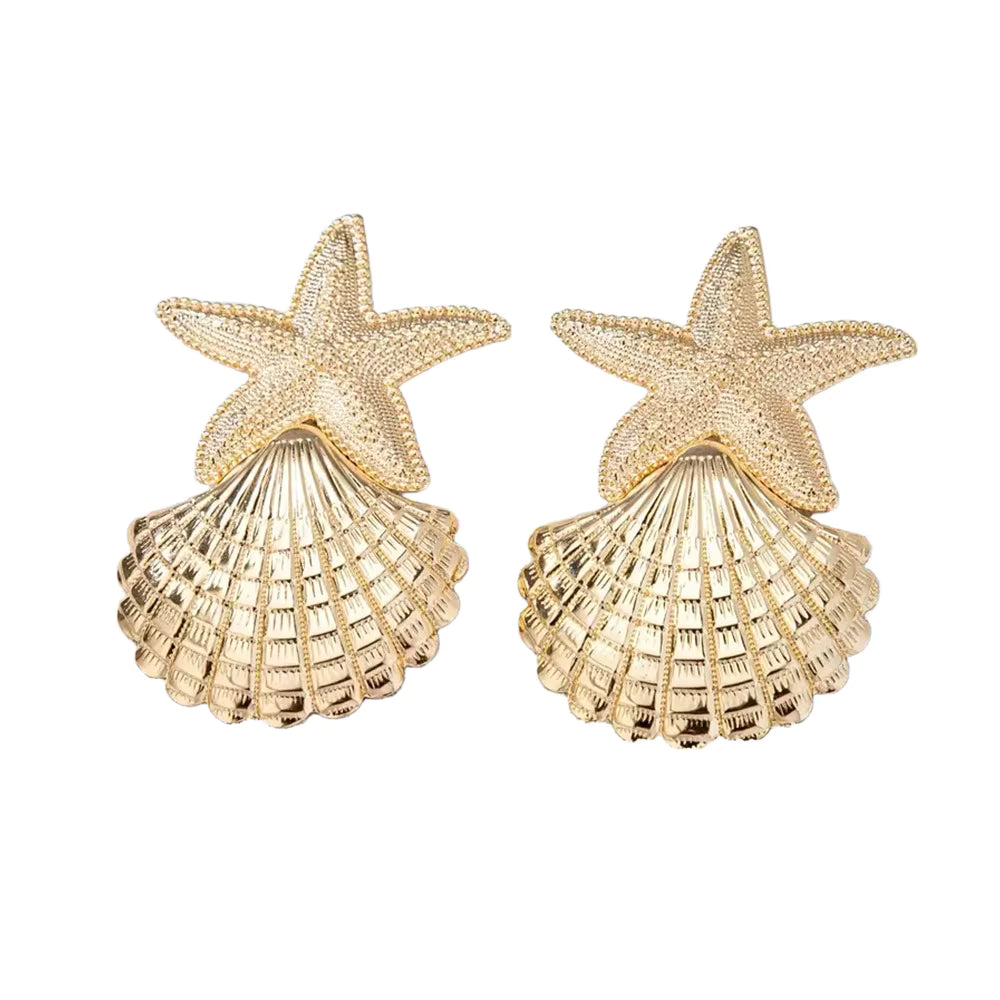 Starfish Shell Golden Earrings