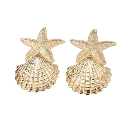 Starfish Shell Golden Earrings