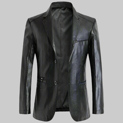 Black leather jacket on a white background