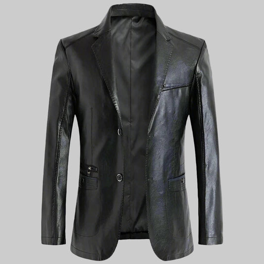Black leather jacket on a white background