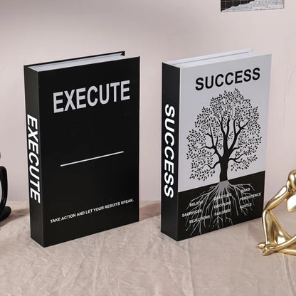 Two books titled 'Execute' and 'Success' on a surface with a neutral background.